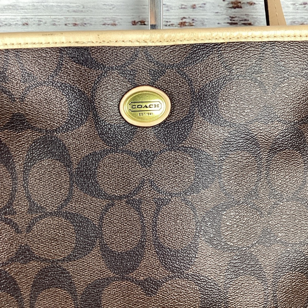 Coach Vintage Peyton Bag Brown Black Signature Tote with Wallet‎ Purse - Picture 5 of 16